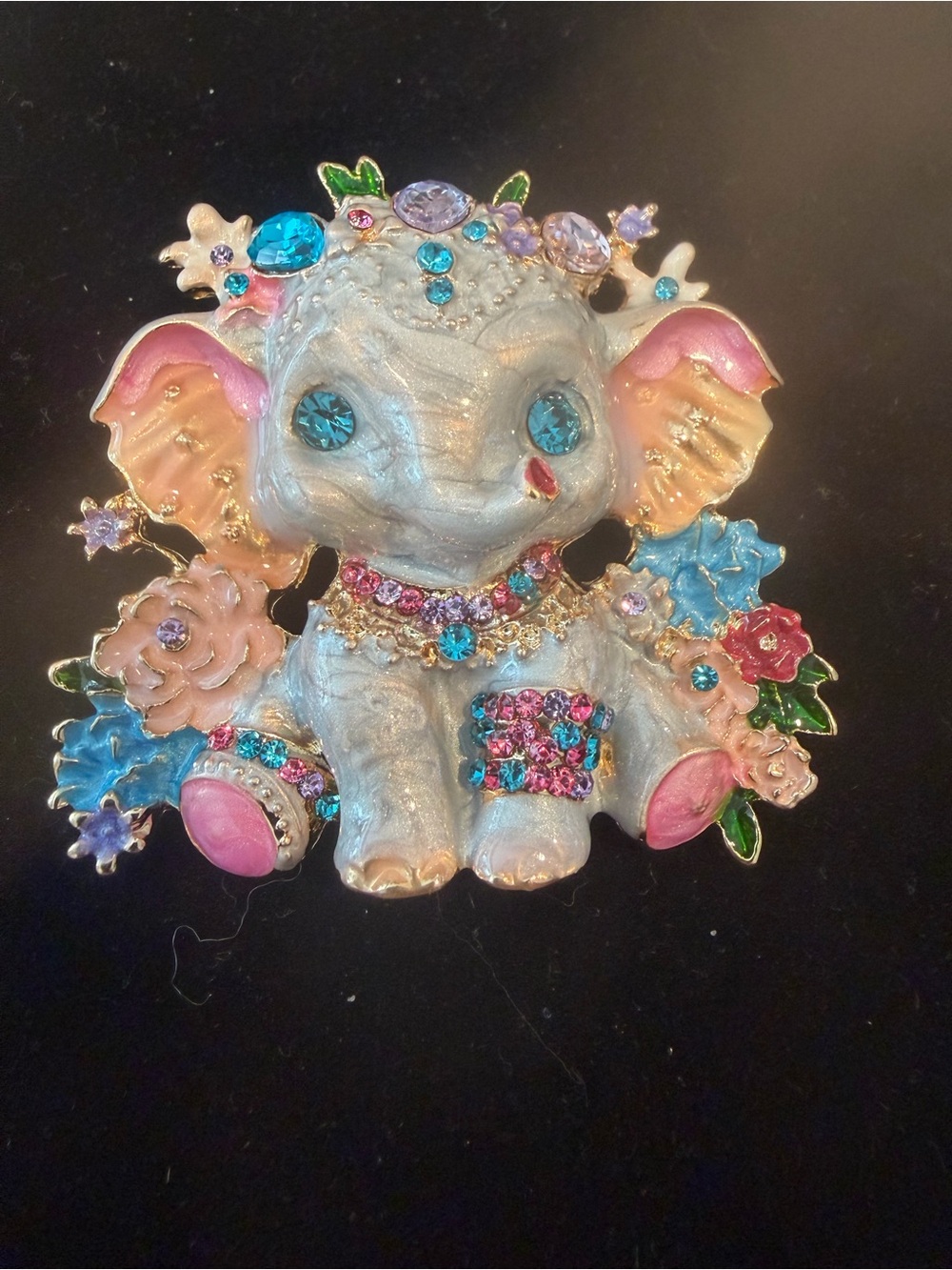 Vintage Sparkling Pink & Blue Elephant Brooch. Kitschy. Anthropomorphic. Unique.